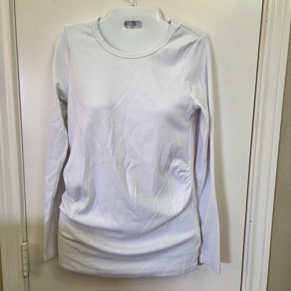 Gap Maternity White Long Sleeve Ruched Side Crew Neck Tee Shirt Small Regular